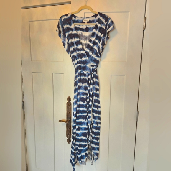 Monteau Los Angeles Tie Dye Midi Dress Sz M Wrap Tie High Low Bohemian Summer - Picture 1 of 6